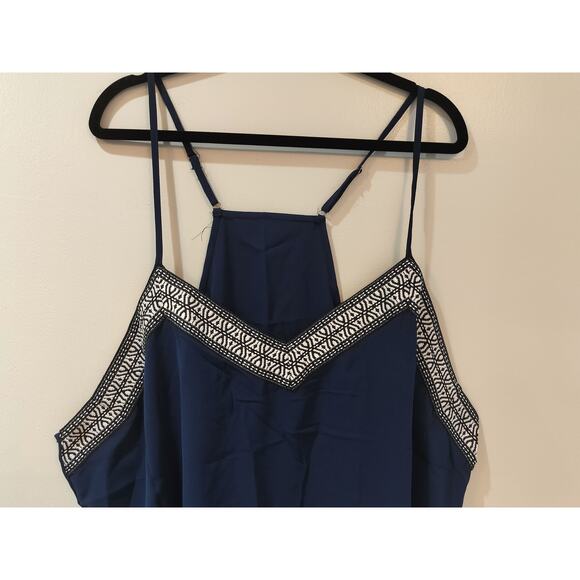 Dreamkue Plus 4X Navy Blue Cami Tank Embroidered Trim Spaghetti Strap - Picture 3 of 6